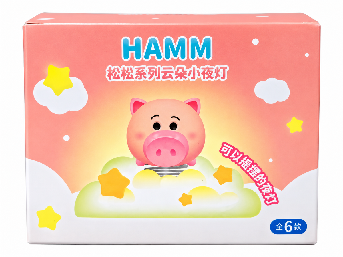 Official Disney Tsum Tsum Cloud Night Light sealed mystery blind box featuring Hamm illustration.