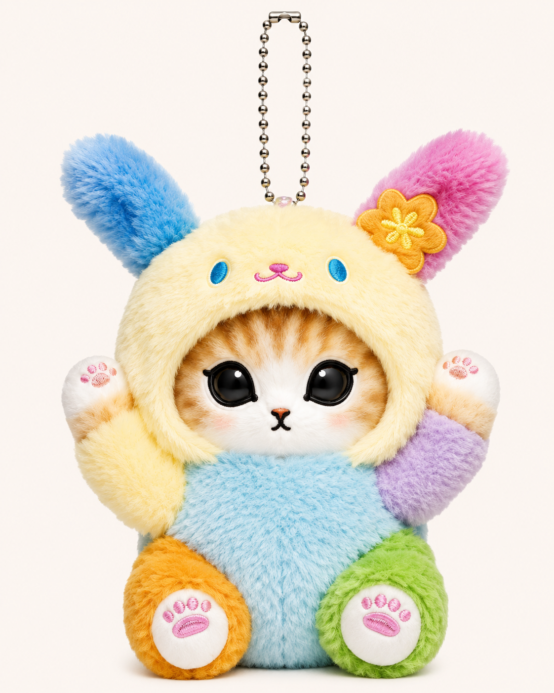 Mofusand ginger cat plush keychain wearing usahana sanrio bunny character costume