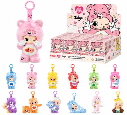 Pop Mart Zsiga × Care Bears blind box collection featuring colourful collectible figures and original illustrated packaging.